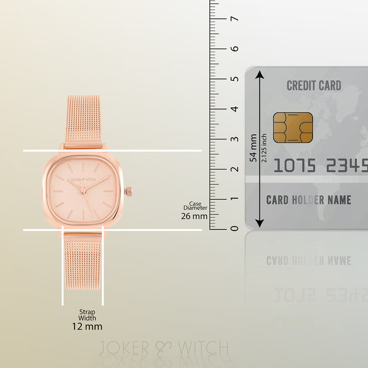 Cinque Beige Mini Square Dial Rose Gold Mesh Strap Women's Watch