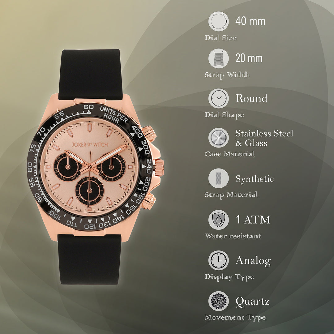 Jesko Rose Gold Large Dial Black Silicone Strap Men's Watch