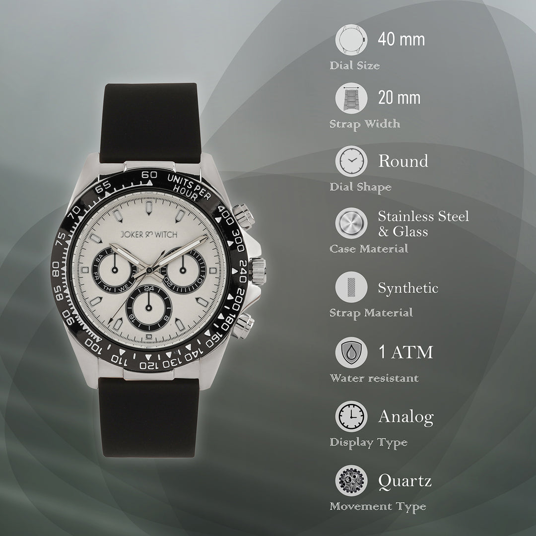 Jesko Silver Large Dial Black Silicone Strap Men's Watch