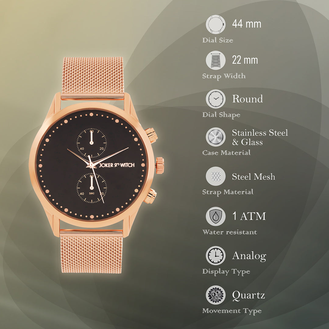 Quant Black XLarge Dial Rose Gold Mesh Strap Men's Watch