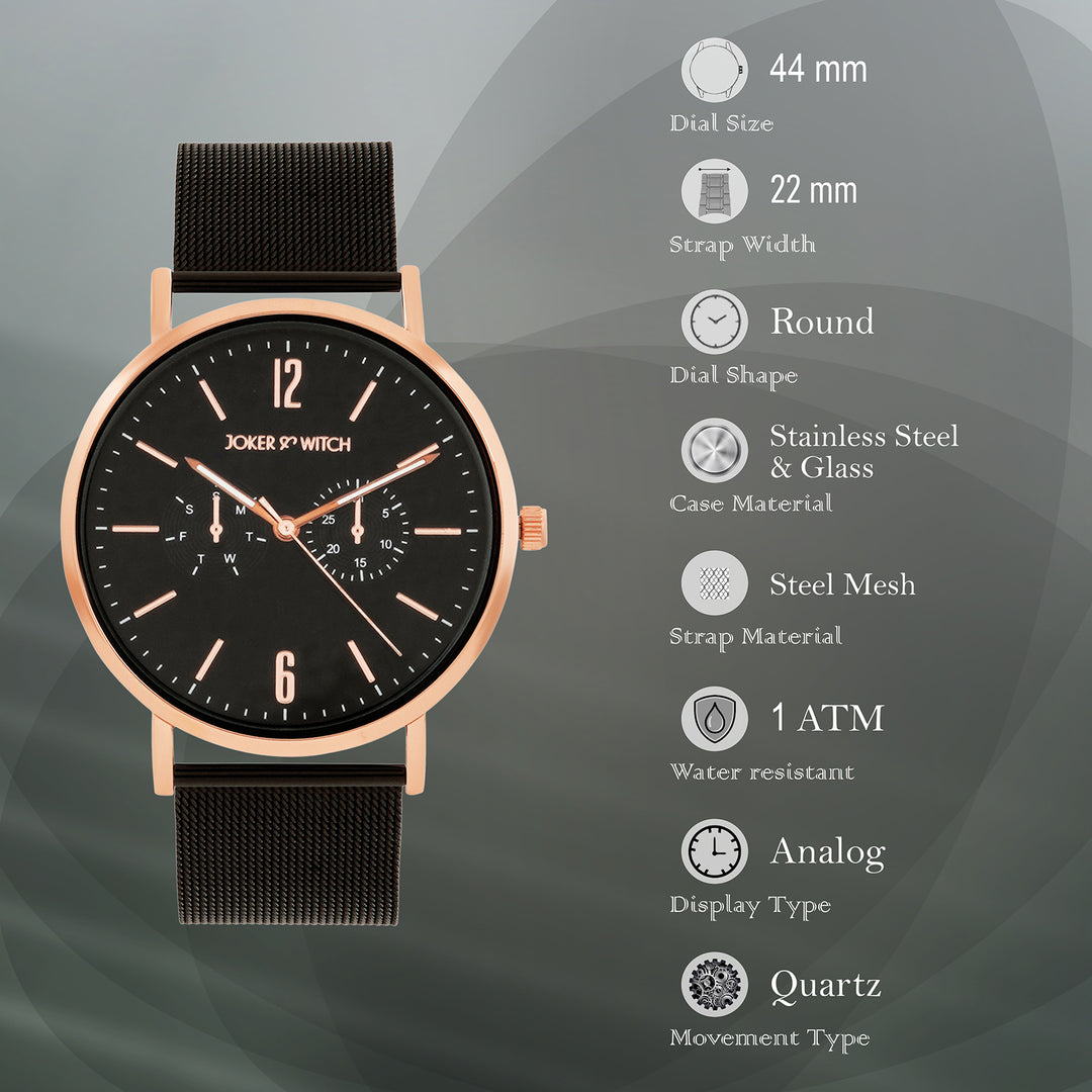 Agera Black Large Dial Mesh Strap Men's Watch