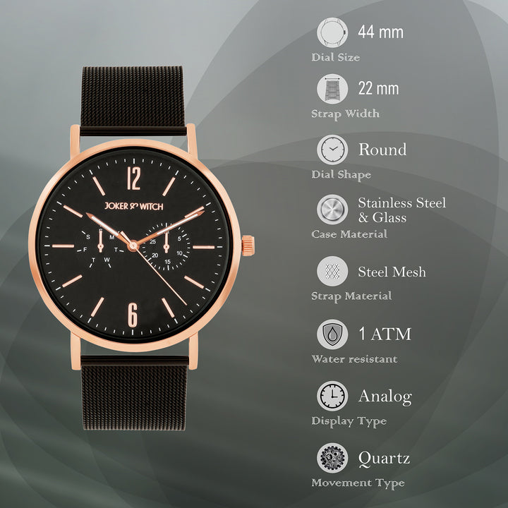 Agera Black Large Dial Mesh Strap Men's Watch