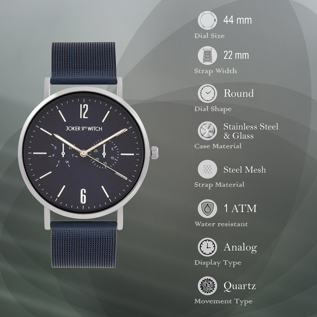 Agera Blue Large Dial Mesh Strap Men's Watch