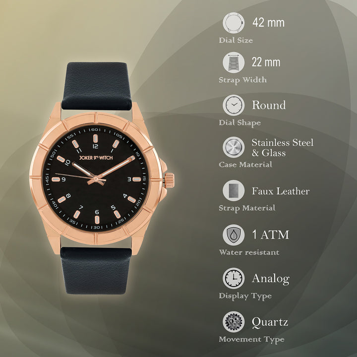 Zonda Rose Gold Black Large Dial PU Strap Men's Watch