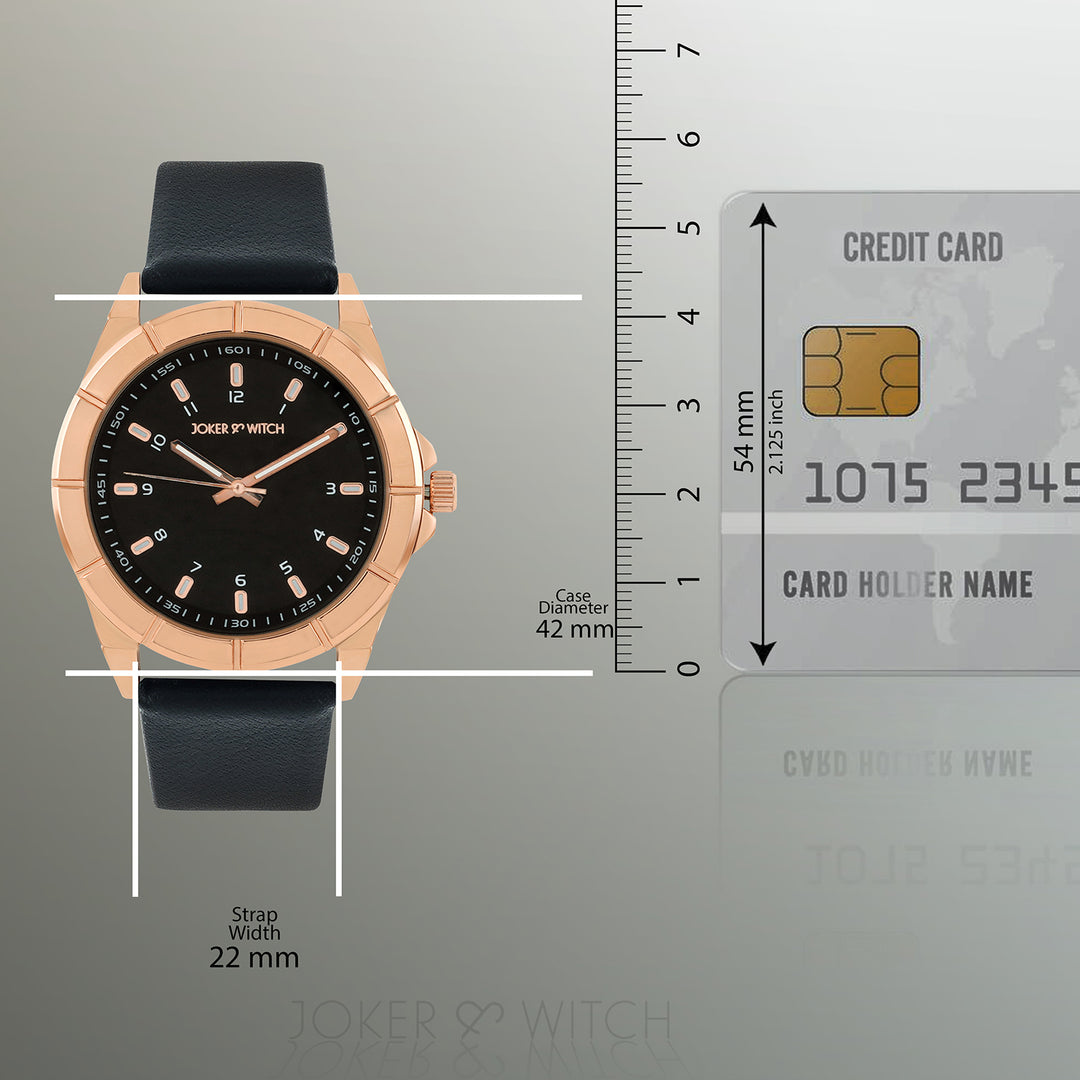 Zonda Rose Gold Black Large Dial PU Strap Men's Watch