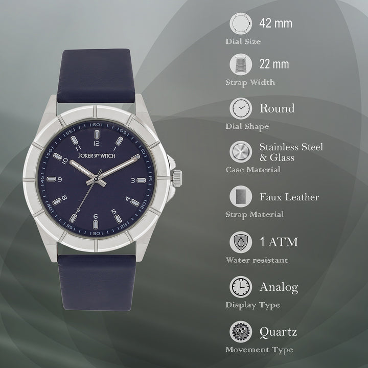 Zonda Silver Blue Large Dial PU Strap Men's Watch