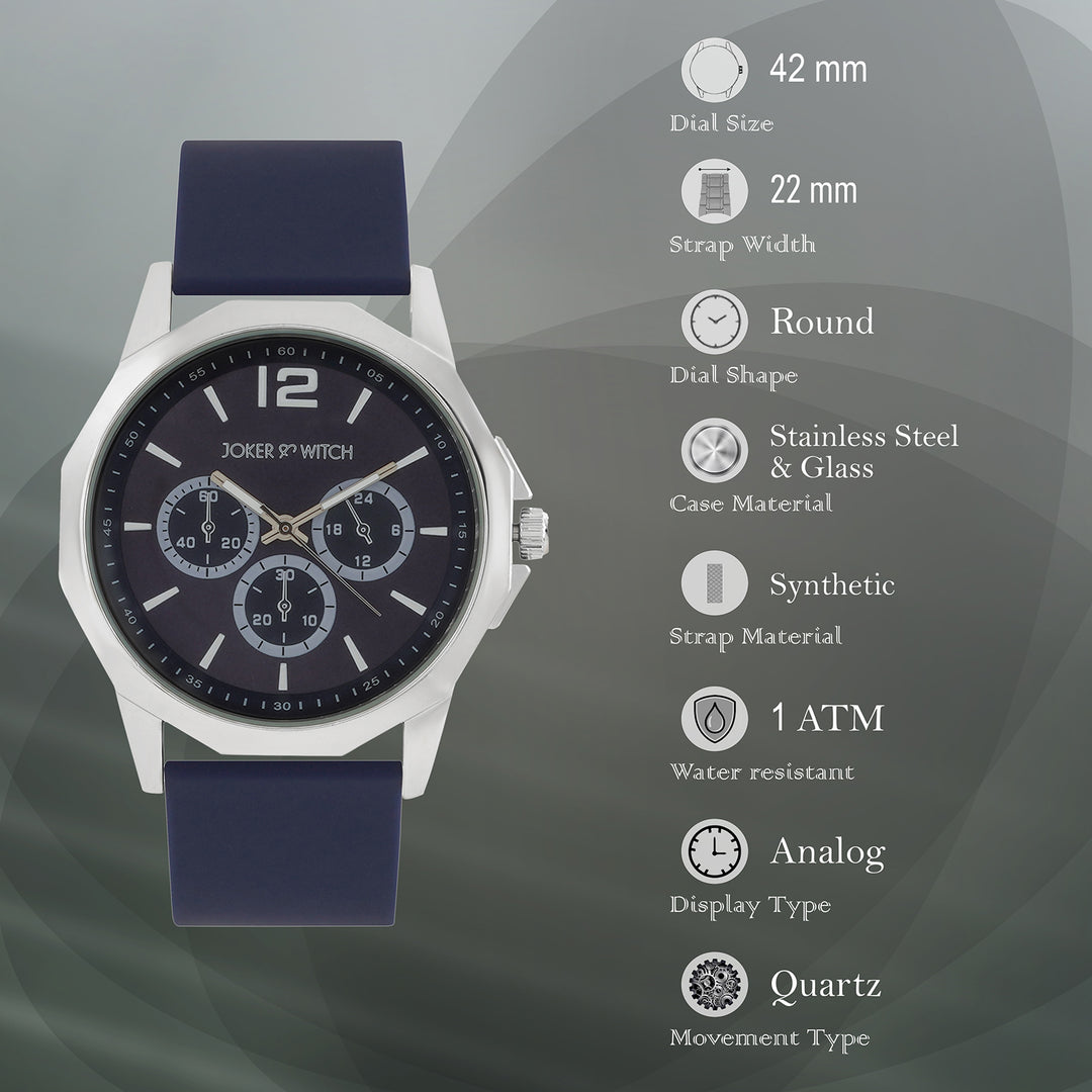 Spyder Blue Large Hexagon Dial Silicone Strap Men's Watch