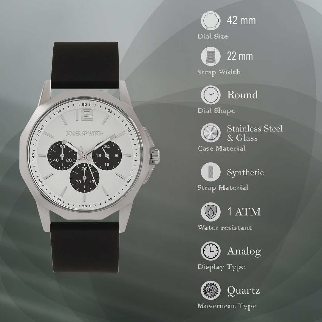 Spyder White Large Hexagon Dial Black Silicone Strap Men's Watch