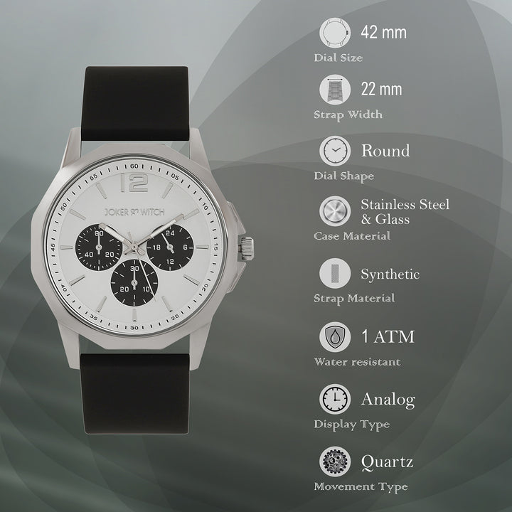 Spyder White Large Hexagon Dial Black Silicone Strap Men's Watch