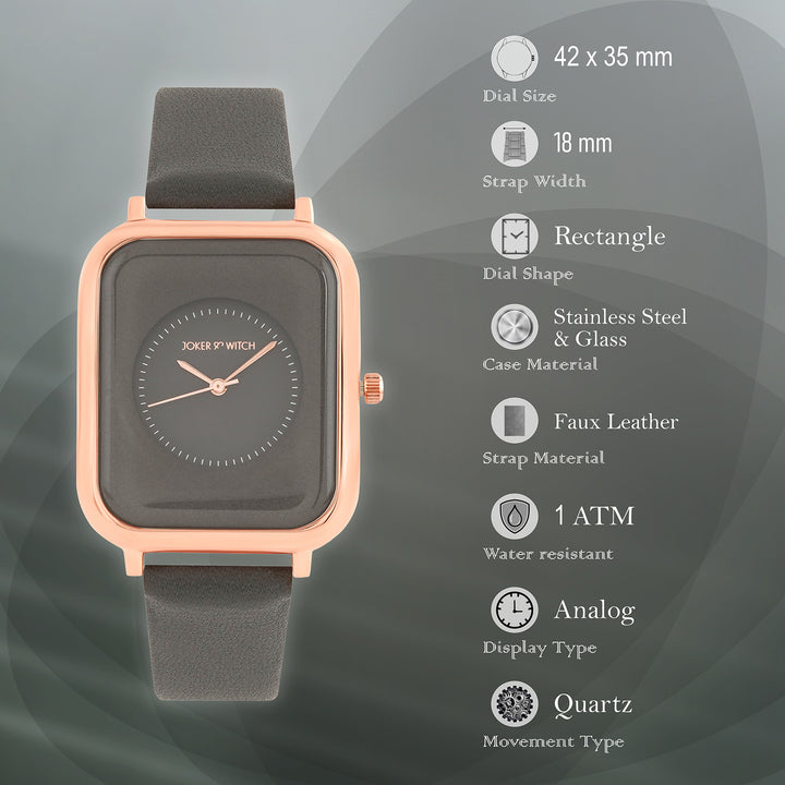 Utopia Grey Medium Rectangle Dial PU Strap Unisex Watch