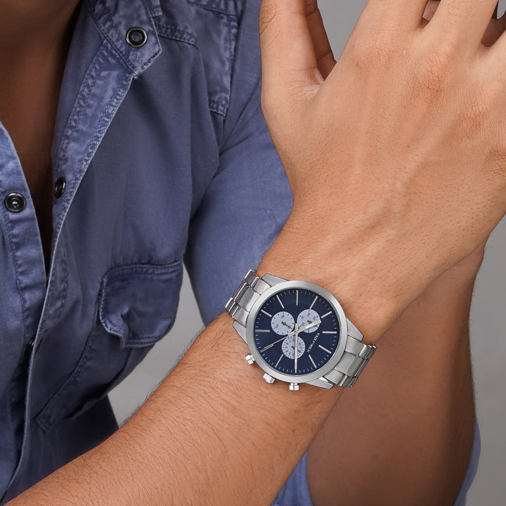 Kasdan Blue Large Dial Silver Linked Chain Strap Men's Watch