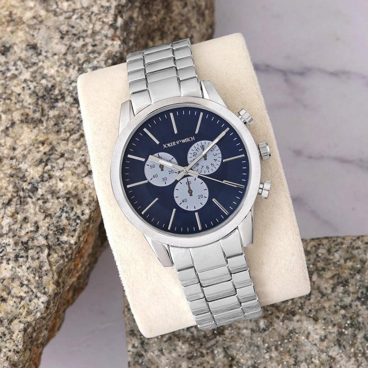 Kasdan Blue Large Dial Silver Linked Chain Strap Men's Watch