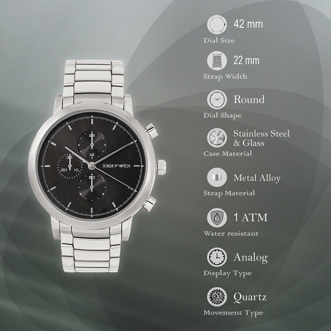 Pierce Black Large Dial Silver Linked Chain Strap Men's Watch