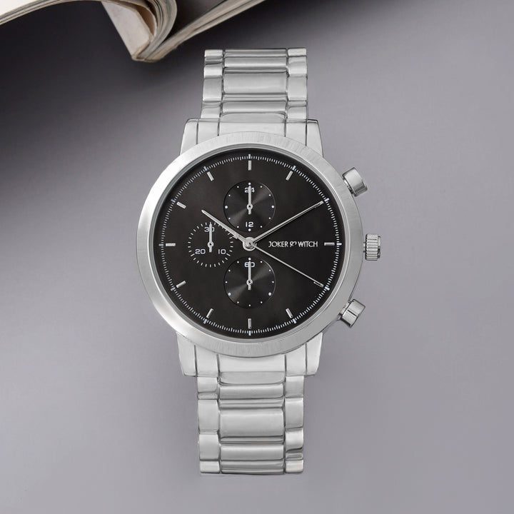 Pierce Black Large Dial Silver Linked Chain Strap Men's Watch