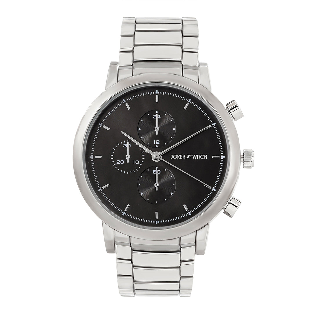 Pierce Black Large Dial Silver Linked Chain Strap Men's Watch