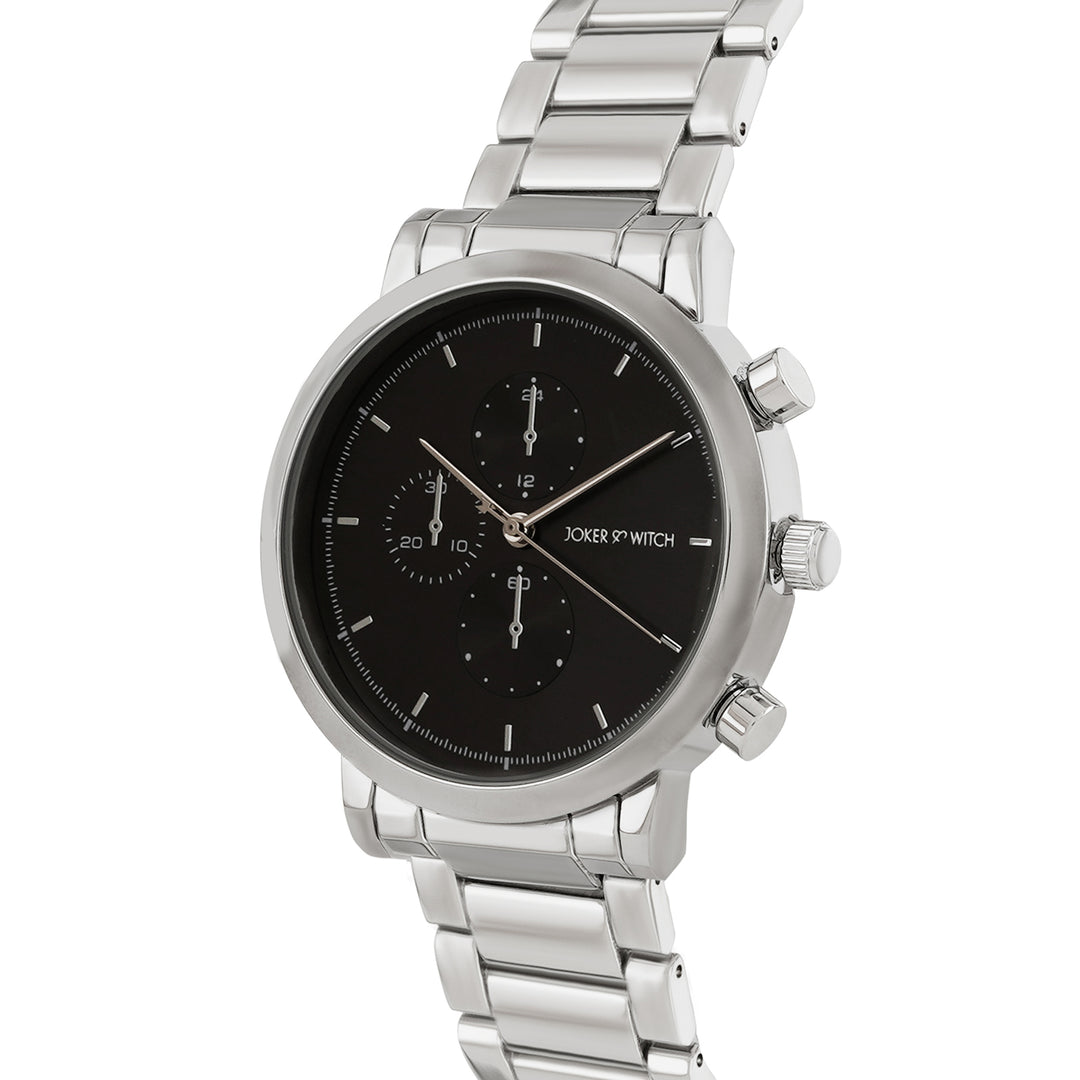 Pierce Black Large Dial Silver Linked Chain Strap Men's Watch