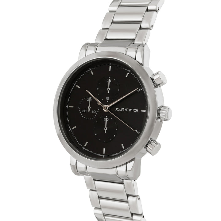 Pierce Black Large Dial Silver Linked Chain Strap Men's Watch