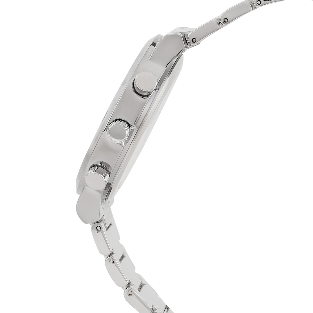 Pierce Black Large Dial Silver Linked Chain Strap Men's Watch