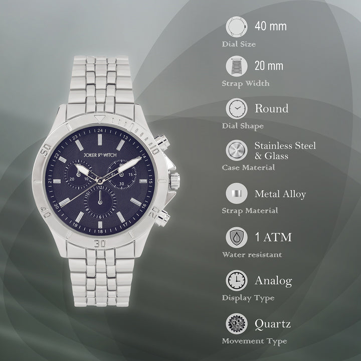 Connery Blue Large Dial Silver Linked Chain Strap Men's Watch