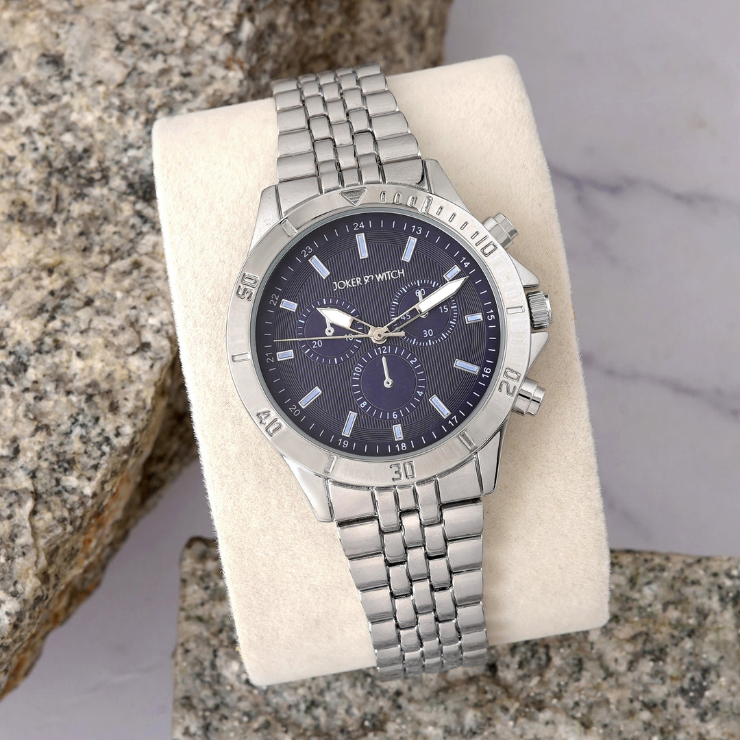 Connery Blue Large Dial Silver Linked Chain Strap Men's Watch