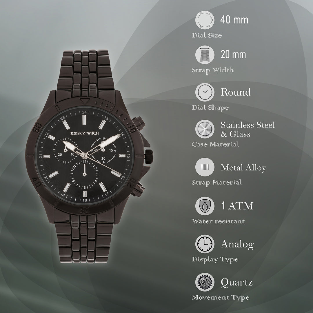 Connery Black Large Dial Linked Chain Strap Men's Watch