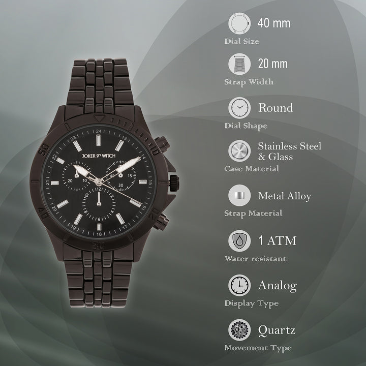 Connery Black Large Dial Linked Chain Strap Men's Watch