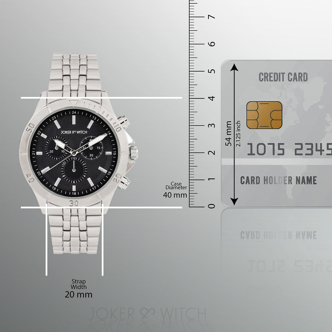 Connery Black Large Dial Silver Linked Chain Strap Men's Watch