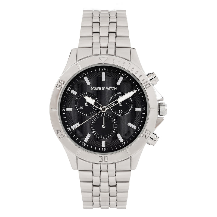 Connery Black Large Dial Silver Linked Chain Strap Men's Watch