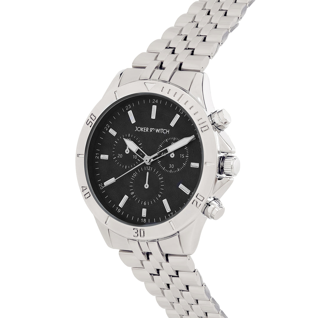 Connery Black Large Dial Silver Linked Chain Strap Men's Watch