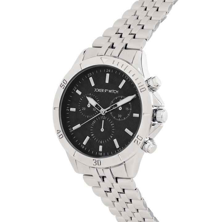 Connery Black Large Dial Silver Linked Chain Strap Men's Watch