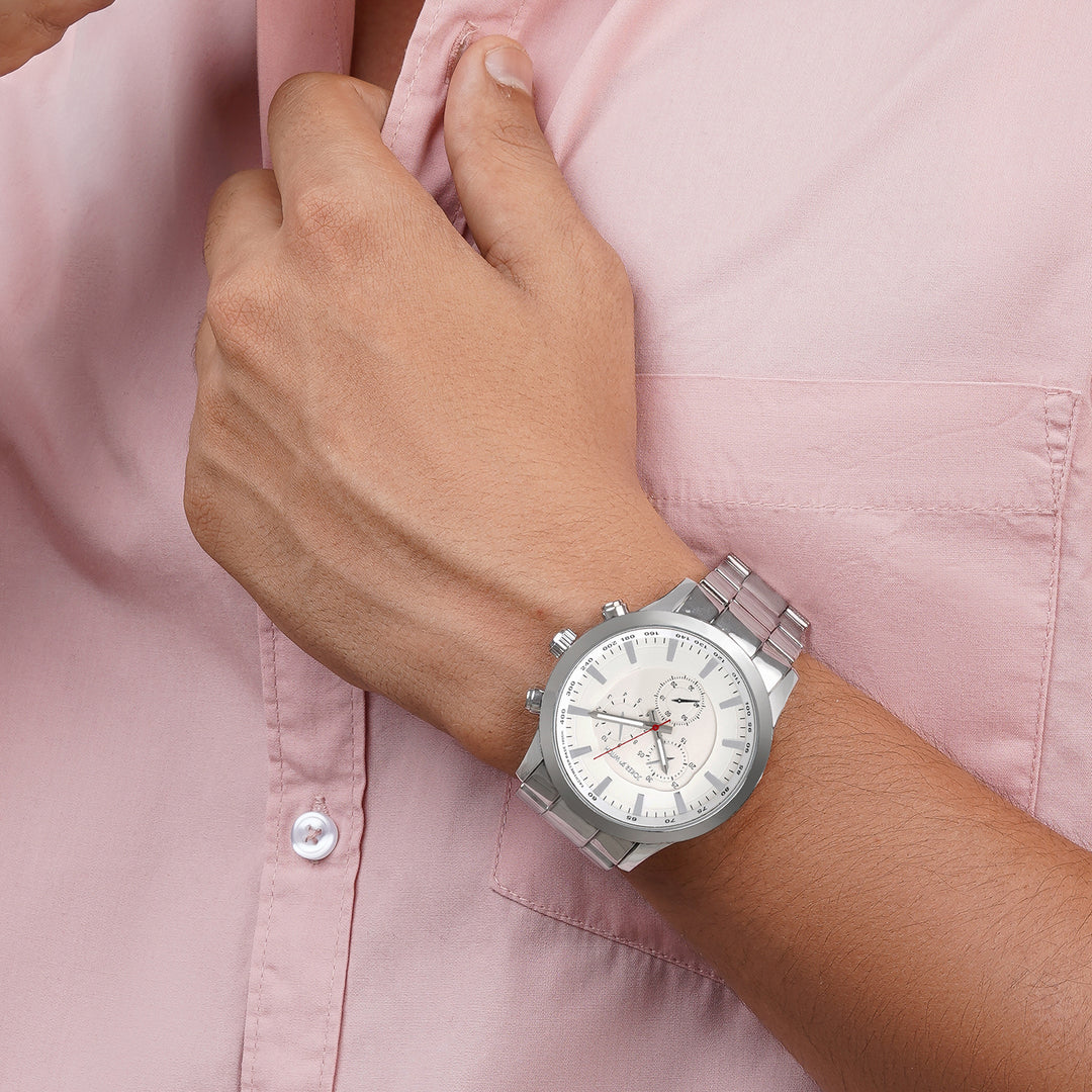 Vader White XLarge Dial Silver Linked Chain Strap Men's Watch