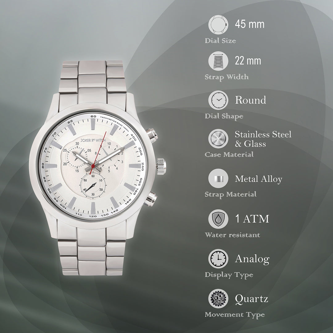 Vader White XLarge Dial Silver Linked Chain Strap Men's Watch