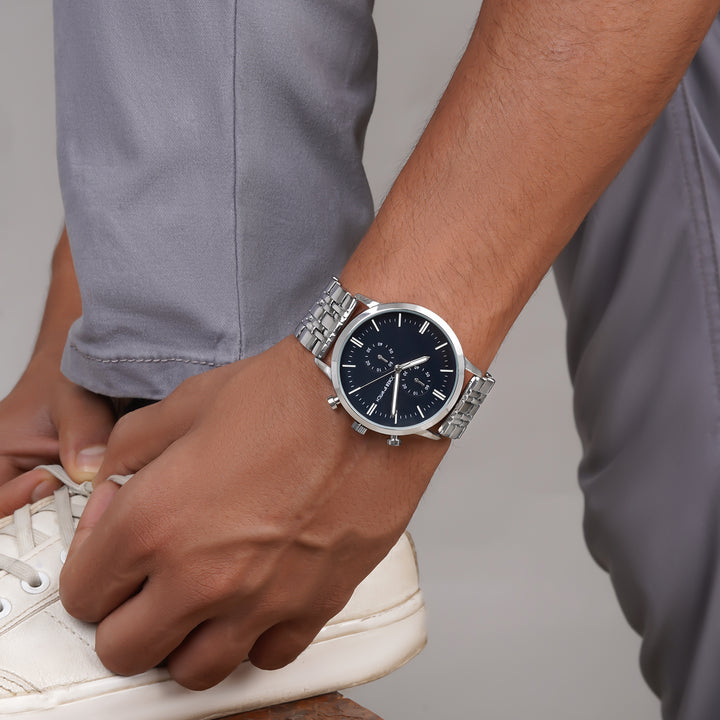 Niko Blue Large Dial Silver Linked Chain Strap Men's Watch