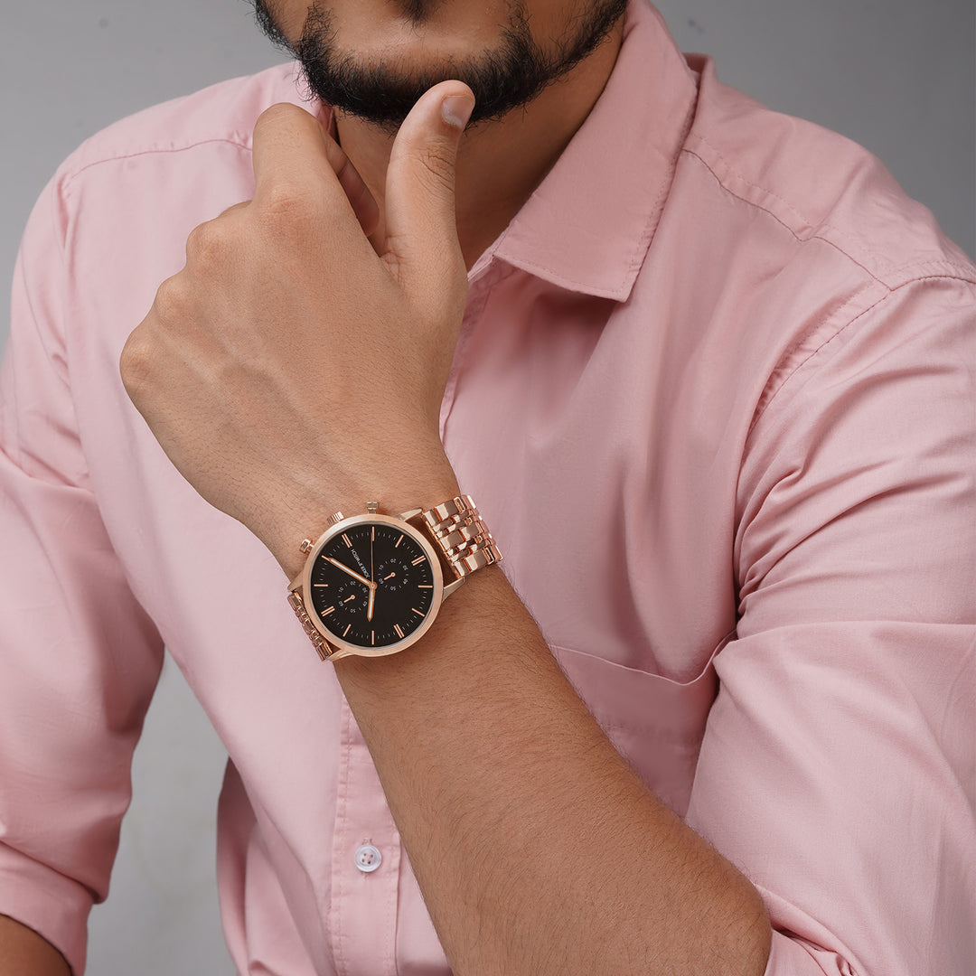 Niko Black Large Dial Rose Gold Linked Chain Strap Men's Watch