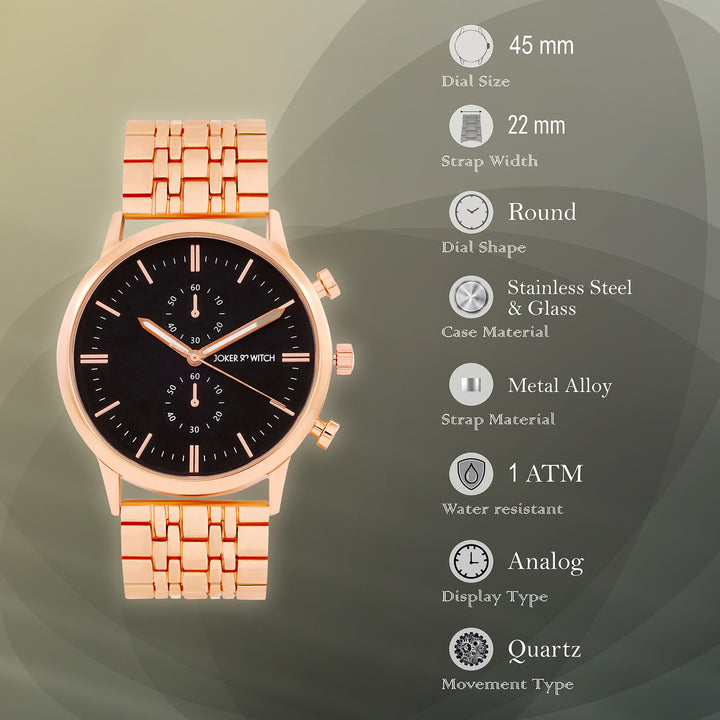 Niko Black Large Dial Rose Gold Linked Chain Strap Men's Watch