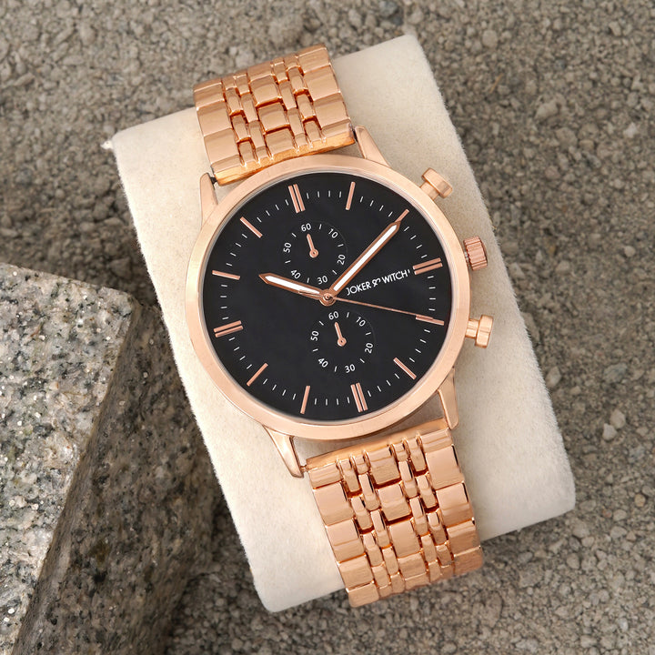 Niko Black Large Dial Rose Gold Linked Chain Strap Men's Watch