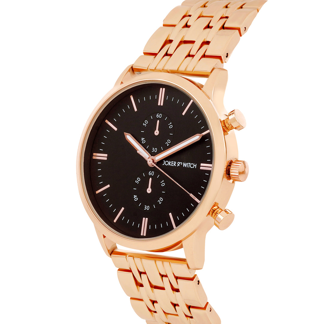 Niko Black Large Dial Rose Gold Linked Chain Strap Men's Watch