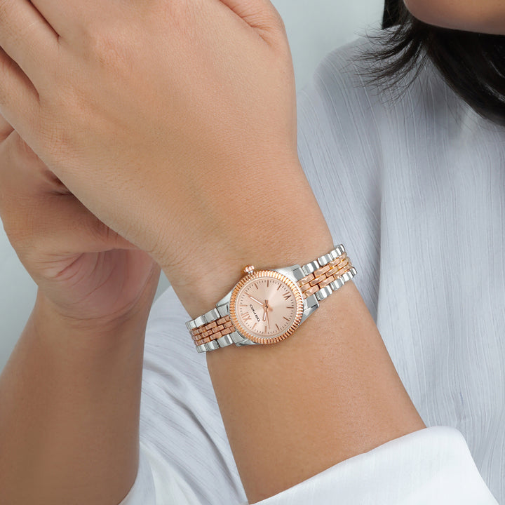 Arina Rose Gold Mini Dial Dual Tone Linked Chain Strap Women's Watch