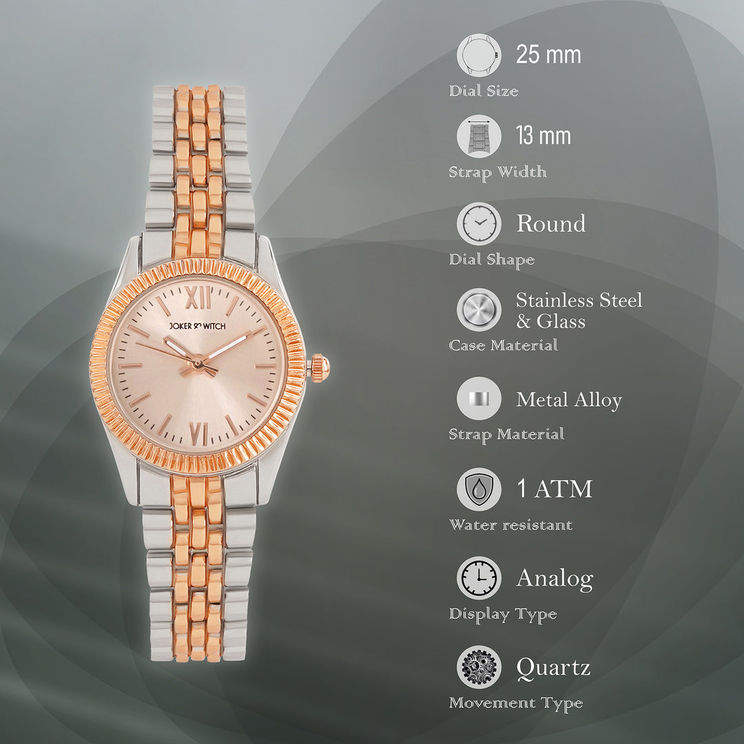 Arina Rose Gold Mini Dial Dual Tone Linked Chain Strap Women's Watch