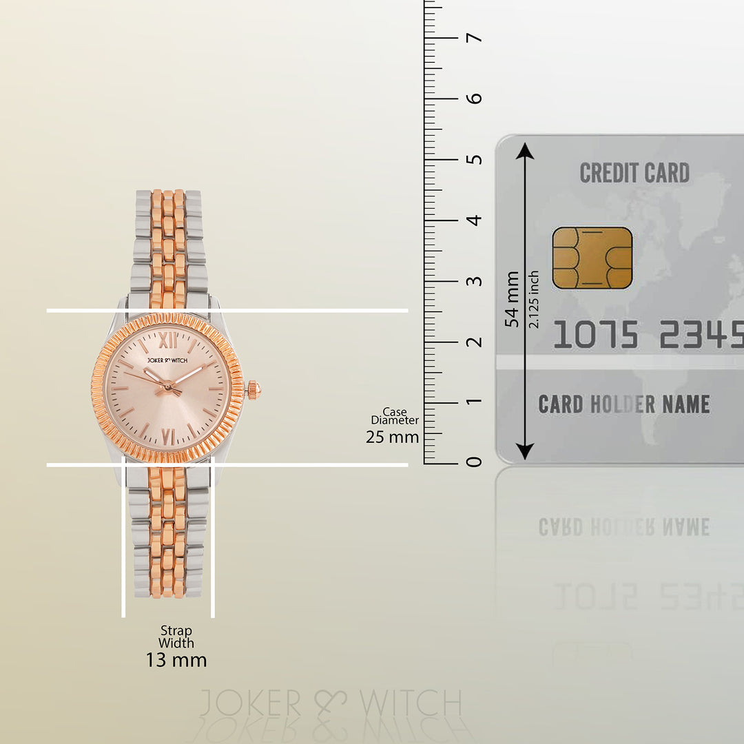 Arina Rose Gold Mini Dial Dual Tone Linked Chain Strap Women's Watch