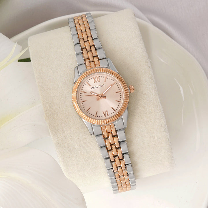 Arina Rose Gold Mini Dial Dual Tone Linked Chain Strap Women's Watch