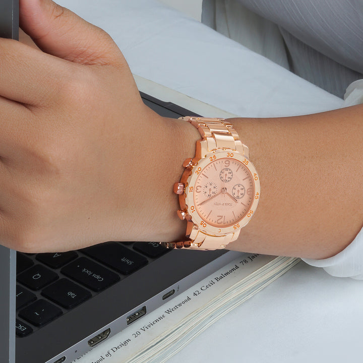 Taye Rose Gold Large Dial Linked Chain Strap Women's Watch