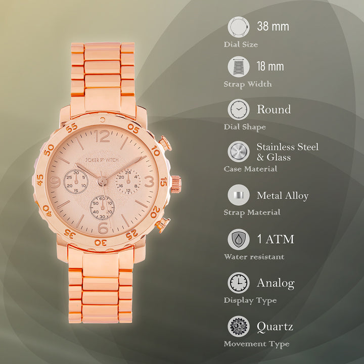 Taye Rose Gold Large Dial Linked Chain Strap Women's Watch