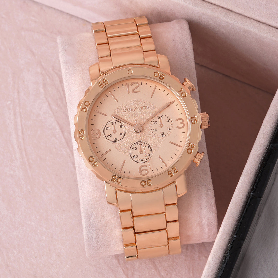 Taye Rose Gold Large Dial Linked Chain Strap Women's Watch
