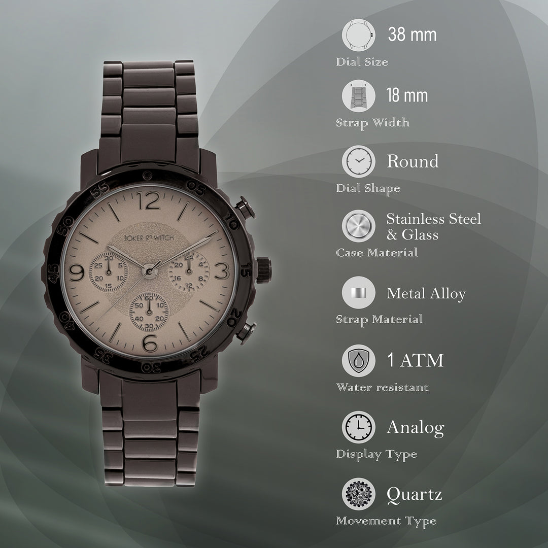 Taye Taupe Large Dial Gunmetal Linked Chain Strap Unisex Watch