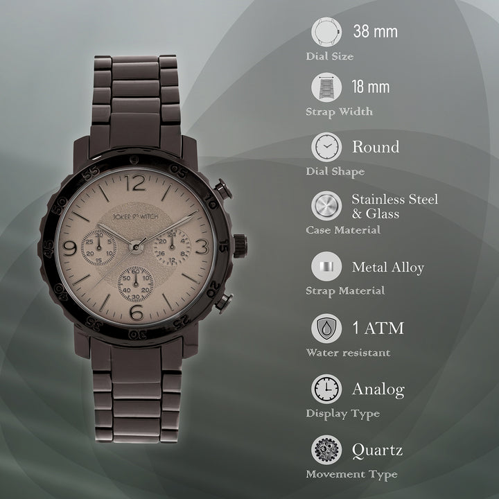 Taye Taupe Large Dial Gunmetal Linked Chain Strap Unisex Watch