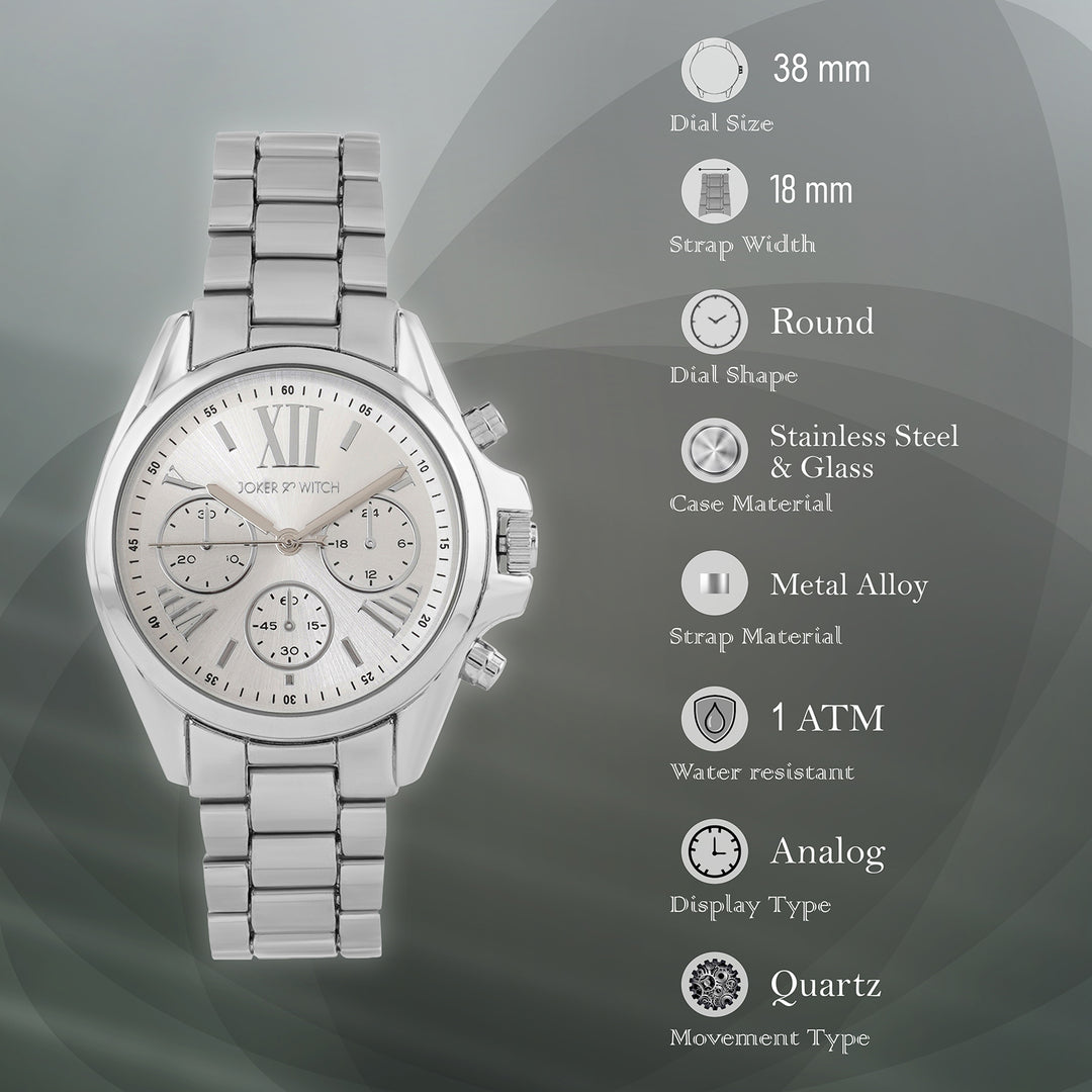 Meghan Silver Large Dial Linked Chain Strap Women's Watch