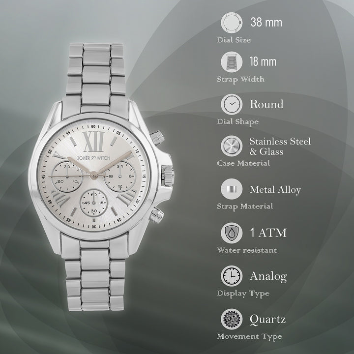 Meghan Silver Large Dial Linked Chain Strap Women's Watch