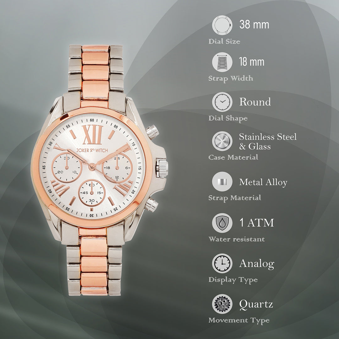 Meghan Silver Large Dial Dual Tone Linked Chain Strap Women's Watch