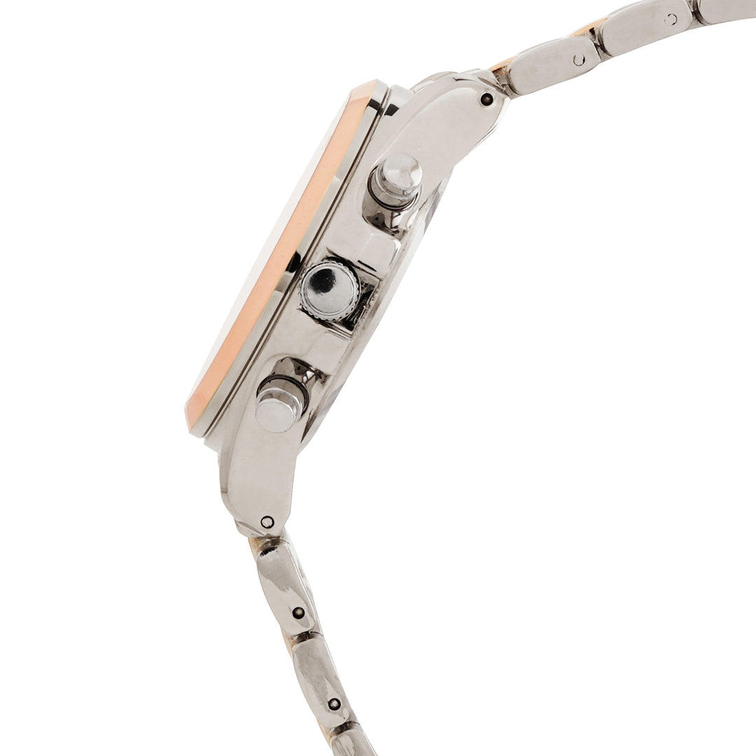 Meghan Silver Large Dial Dual Tone Linked Chain Strap Women's Watch